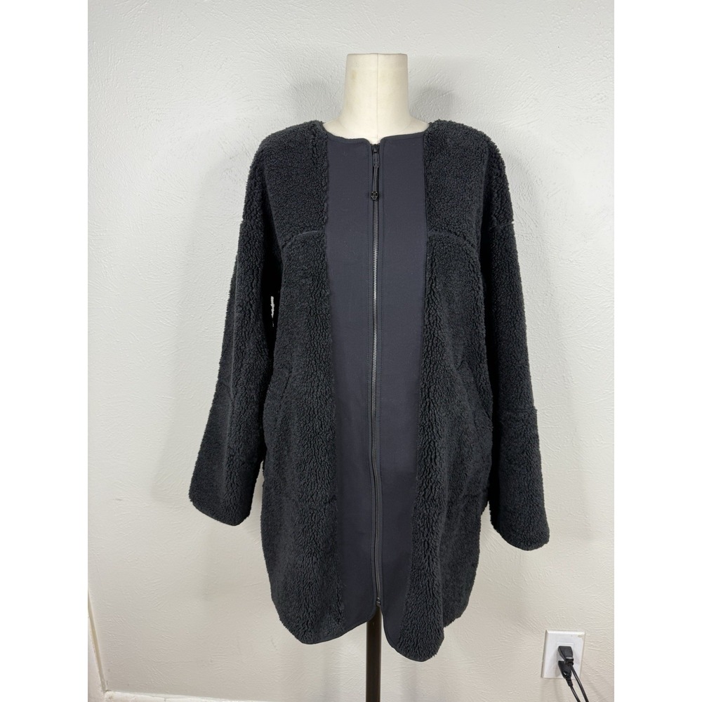 Lululemon Collarless Textured Sherpa Full Zip Jacket Long Black Fleece 8 Teddy